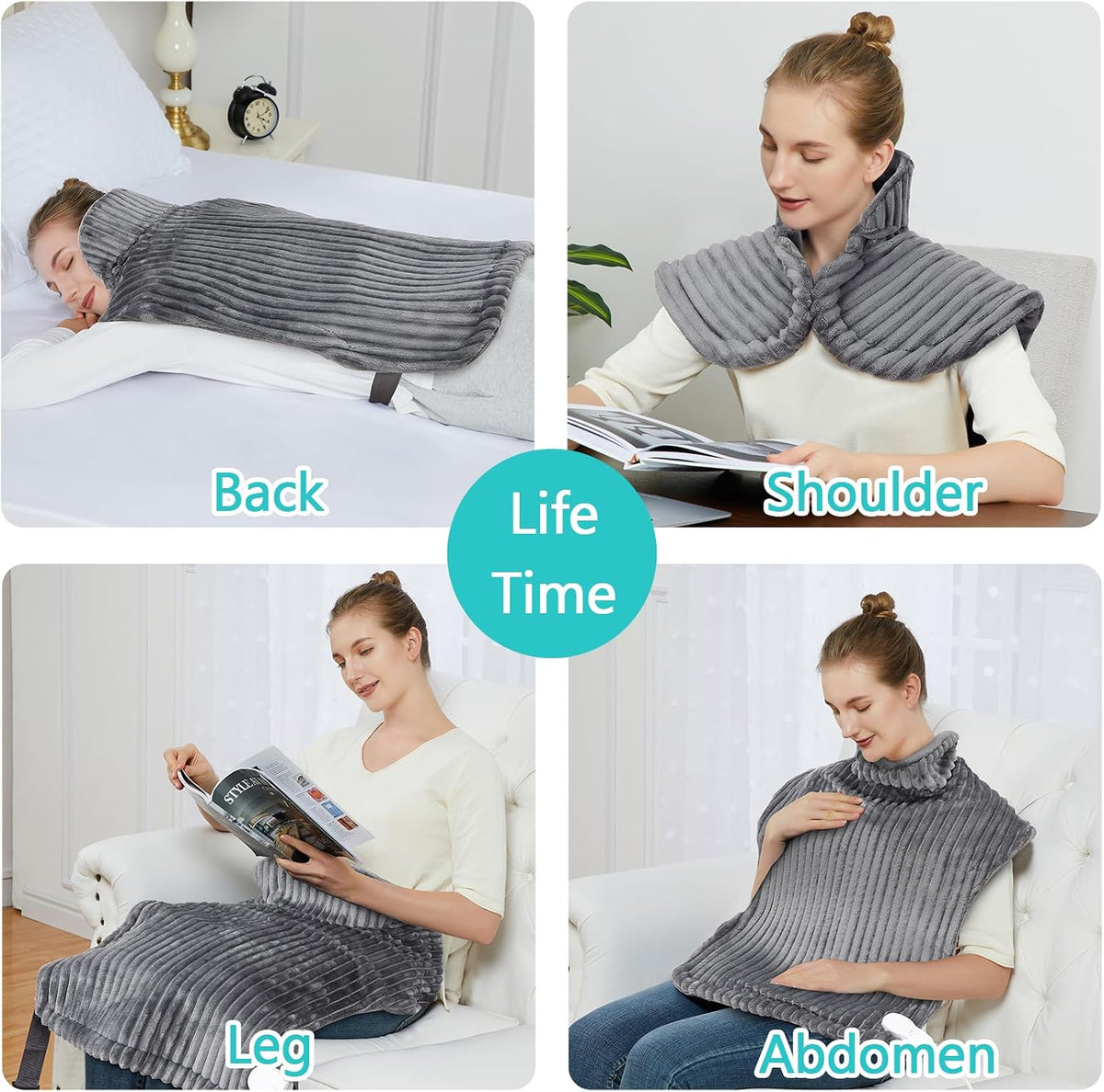 CAROMIO Massaging Heating Pad for Back Pain Relief, Neck and Shoulders