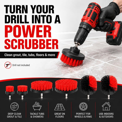 6-Piece Drill Brush Cleaning Set – Power Scrubber Attachments with 2”, 3.5”, 4” & 5” Brushes, Durable PP & PET Bristles for Bathroom, Tile, Grout, Kitchen, Tub & Floor Cleaning