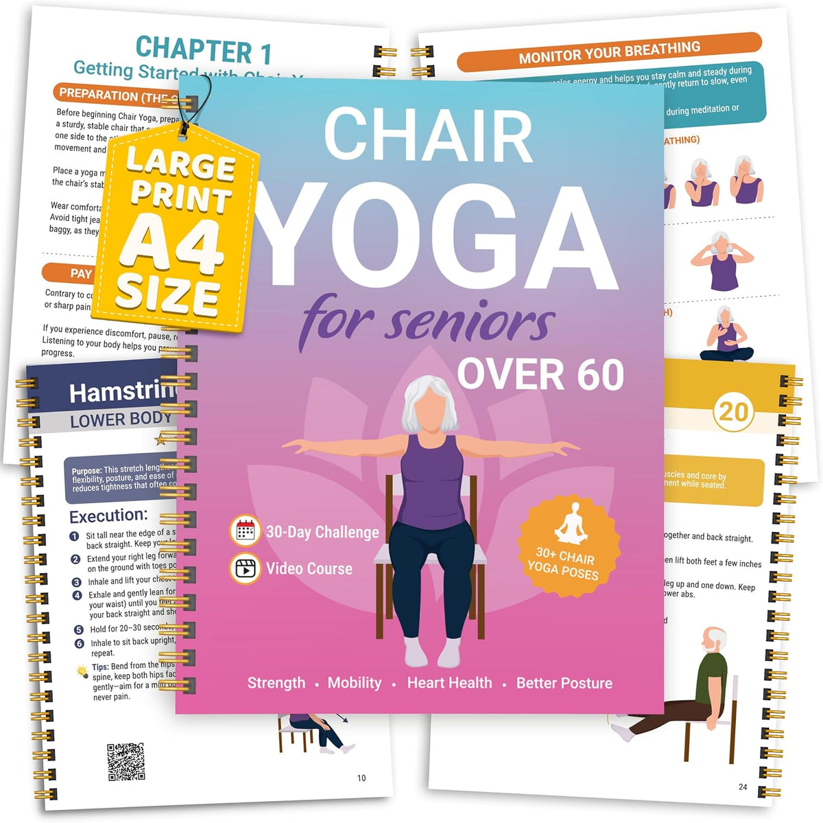 POCAZONE Chair Yoga Book for Seniors Over 60, 30-Day Exercise & Video Guide