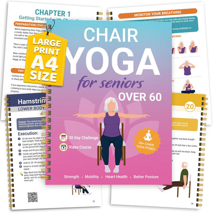 POCAZONE Chair Yoga Book for Seniors Over 60, 30-Day Exercise & Video Guide
