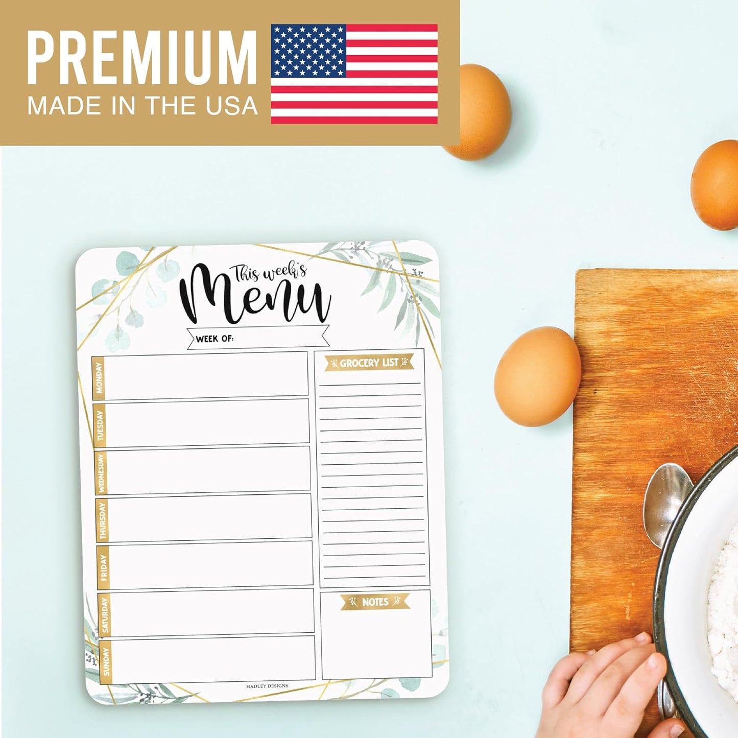 Hadley Designs Weekly Meal Planner for Fridge - Dinner Menu Board for Kitchen, Colorful Weekly Menu Board Dry Erase, Dry Erase Meal Planner for Fridge