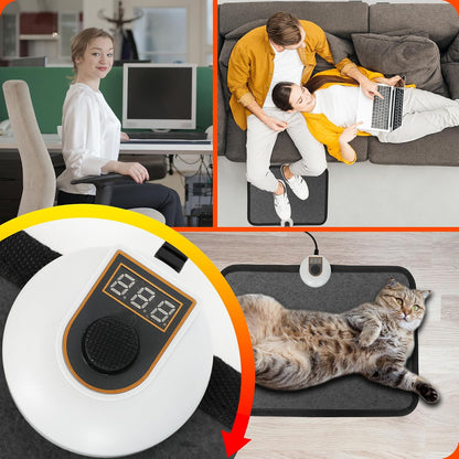 Heated Floor Mat Under Desk for Foot Warmer - 7 Temp Settings & 55w Heating Pad - Heated Feet Rest for Home Office Desk,Energy Saving Feet Warmers for Home/Work/Office - Black