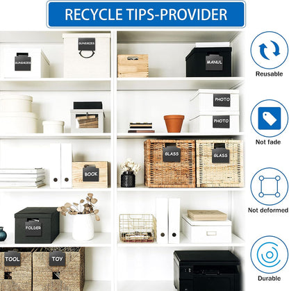 32 Pieces Basket Labels Clip Set, Include 30 Kitchen Clip Label Holder Removable PVC Bin with 2 Chalk Marker for Basket Pantry Organization Box (White Label Clip, Black Pen)