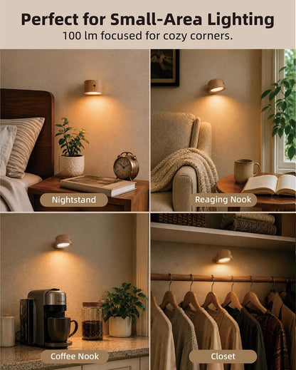 LED Wall Mounted Lights, Rechargeable Wall Sconces, 3 Color Temps, Remote & Touch, 360° Rotating and Dimmable for Bedroom, Bedside & Reading (Black, 2 Pack)