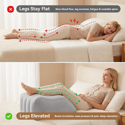Inflatable Leg Elevation Pillow for Sleeping, Blood Circulation | Gray Ergonomic Wedge Pillow for Swelling, Portable Travel Leg Rest Cushion