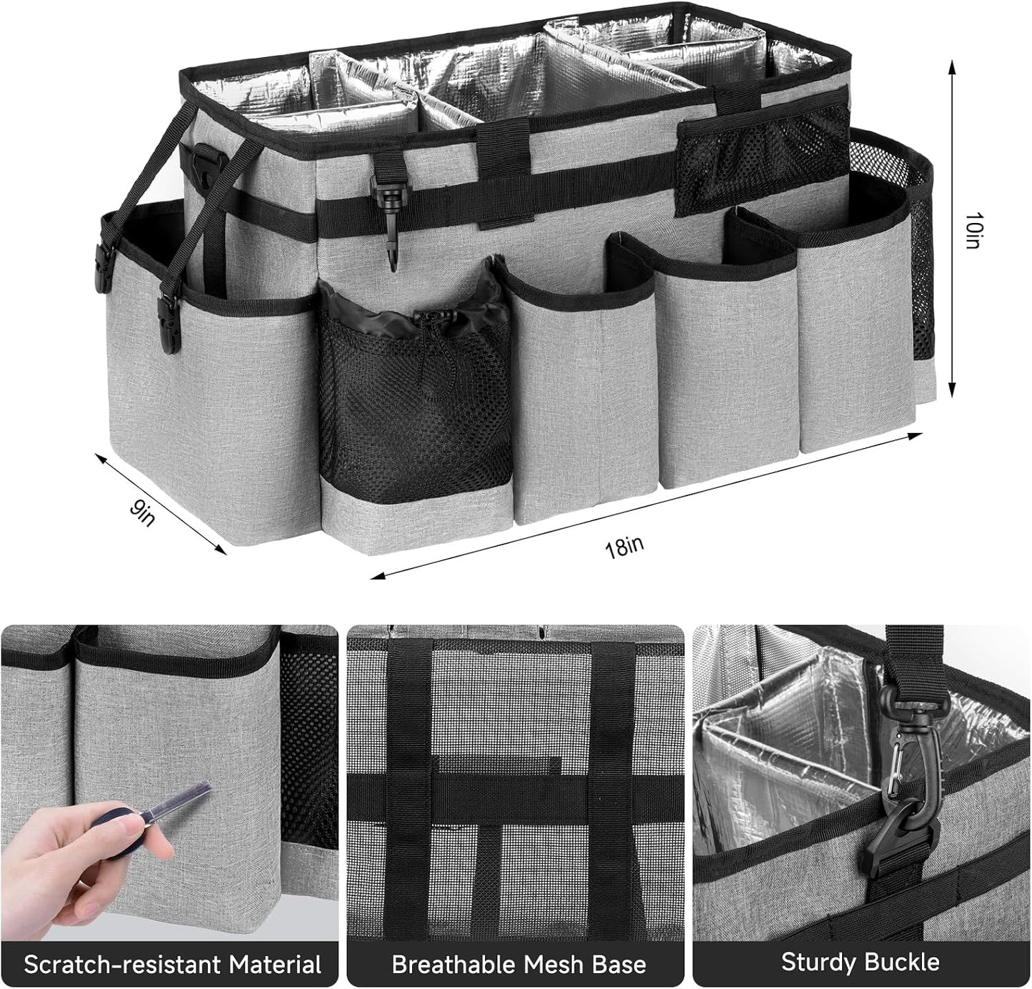 Cleaning Caddy Bag, Extra Large Cleaning Supply Bag for Housekeepers,Black | Sturdy Cleaning Caddy Organizer for Cleaning Supplies with Handle and Adjustable Shouder Strap, Easy to Clean Design