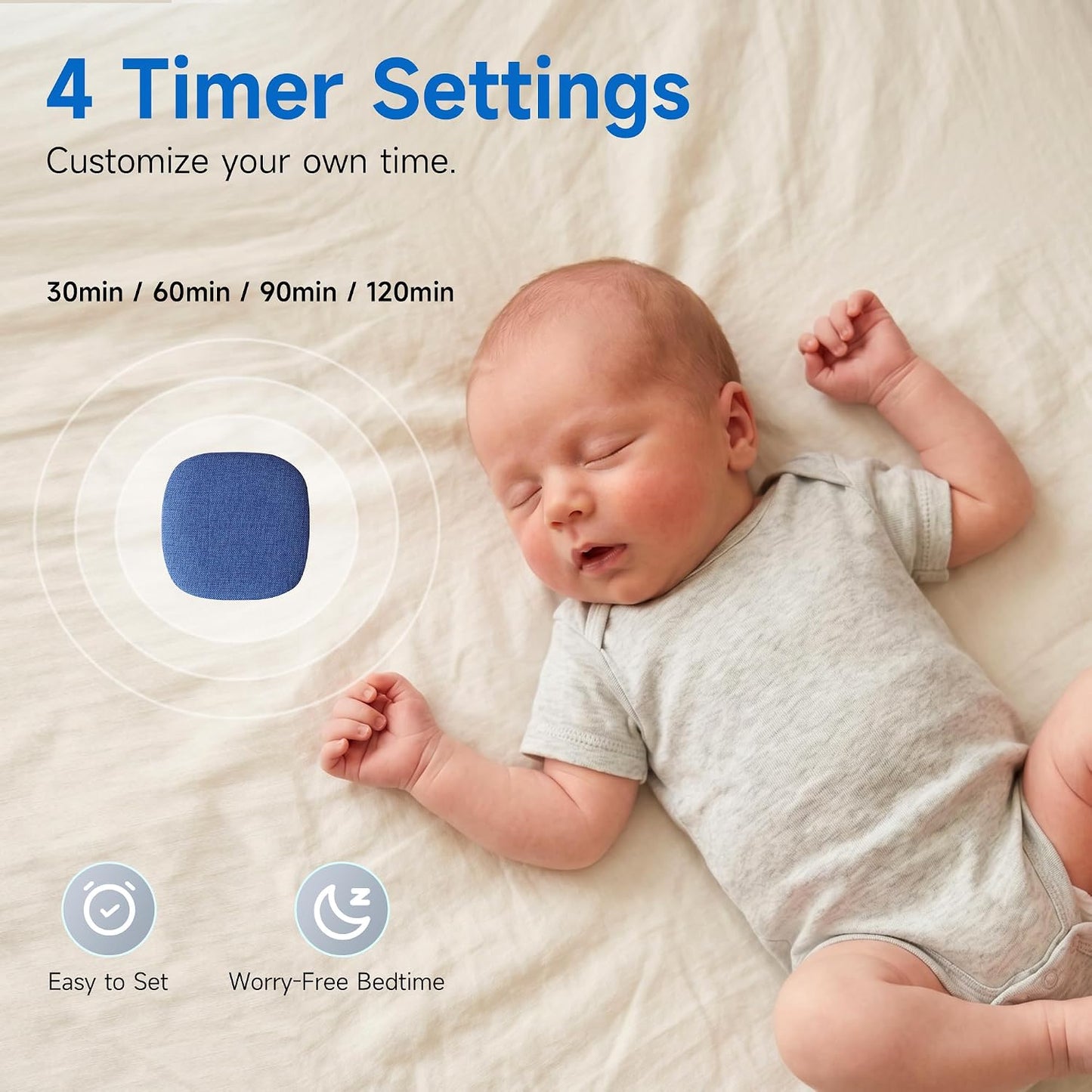 TAZATA Bluetooth Pillow Speaker for Sleeping, Blue | Under Pillow Sleep Speaker, 100 White Noise Sounds (Pink/Brown Noise), Auto-Off Timer, Side Sleeper Friendly