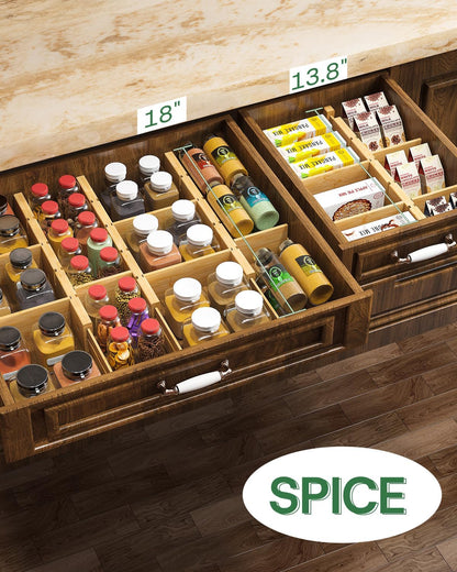 kiplant Kitchen Drawer Dividers - Adjustable Drawer Organizer for Clothes, Kitchen, Closet & Office - 8 Pack with Inserts, 18-22.6 Inches, Non-Slip Silicone Ends