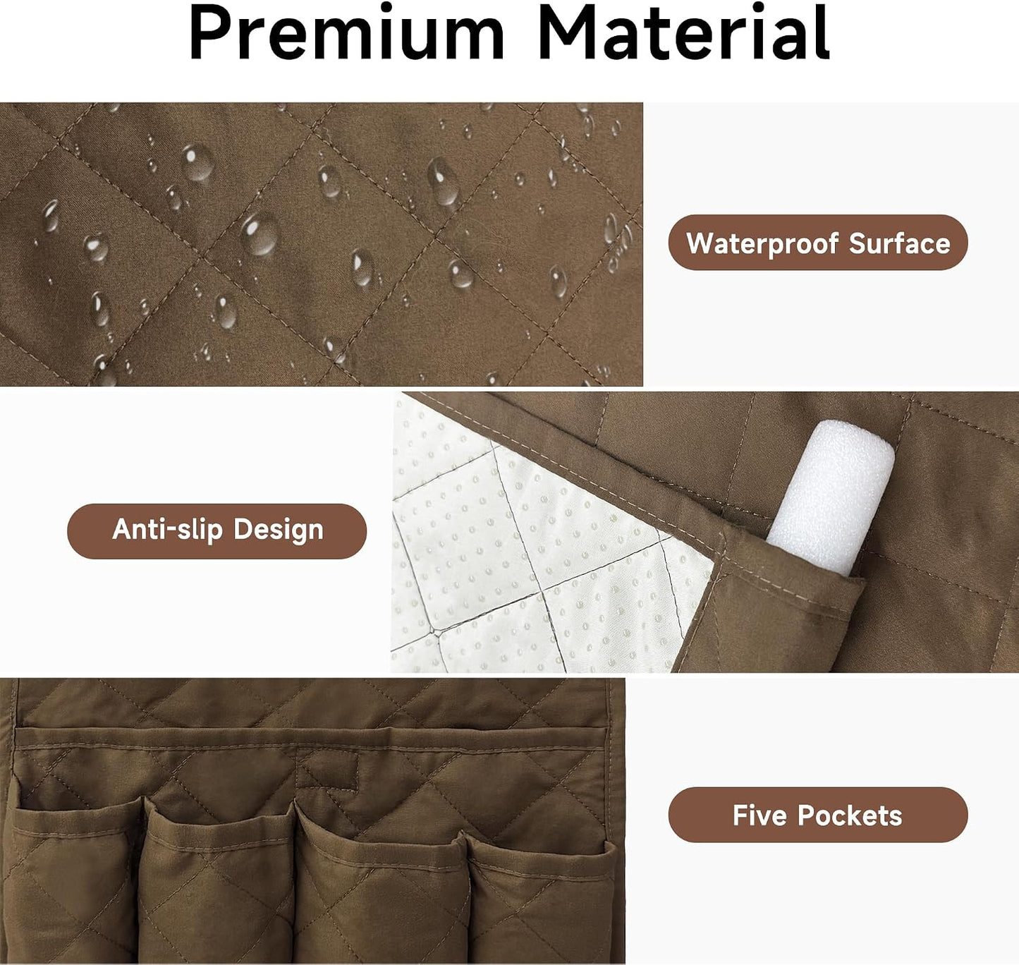 MEHIDFY Sofa Armrest Caddy, Waterproof Bedside Storage Organizer, Non Slip Armchair Pockets, Remote Control Holder for Couch, Handy Pouches with 6 Pockets for TV Remote, Phone, Magazine(Brown)
