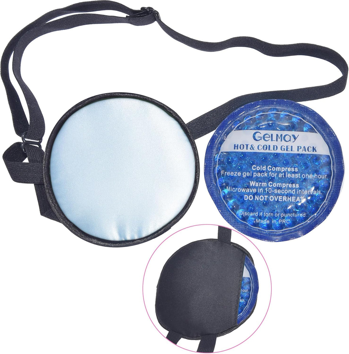 Cooling Eye Patches for Puffy Eyes, Pure Silk Ice Eye Patch, Single Eye Mask, Medical One Eye Cover Cold Hot Therapy Strabismus Lazy Eyes After Surgery Adult Kid Pirate Eyepatch (Black)