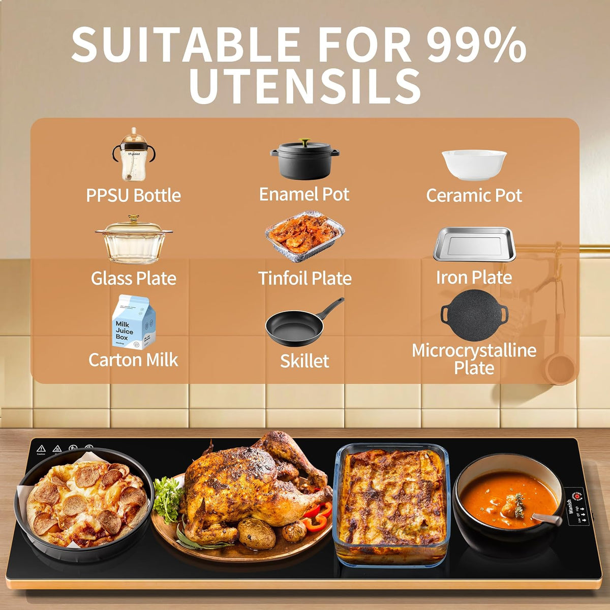 Electric Warming Tray,Extralong 47"x12",Tempered Glass Warming Mat for Food