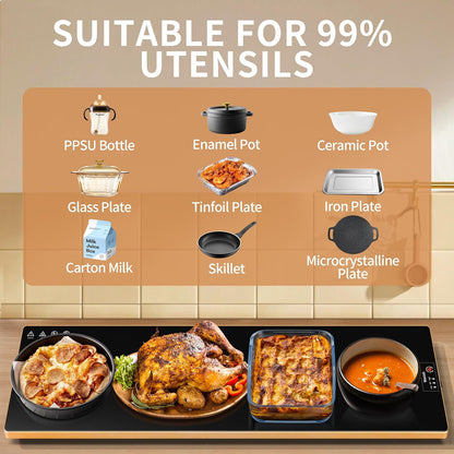 Electric Warming Tray,Extralong 47"x12",Tempered Glass Warming Mat for Food