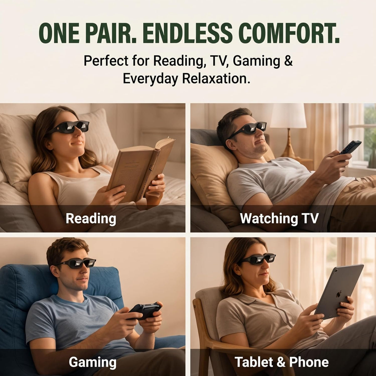 Evelots Lazy Glasses, Prism Glasses for Reading in Bed, TV & Books, Unisex