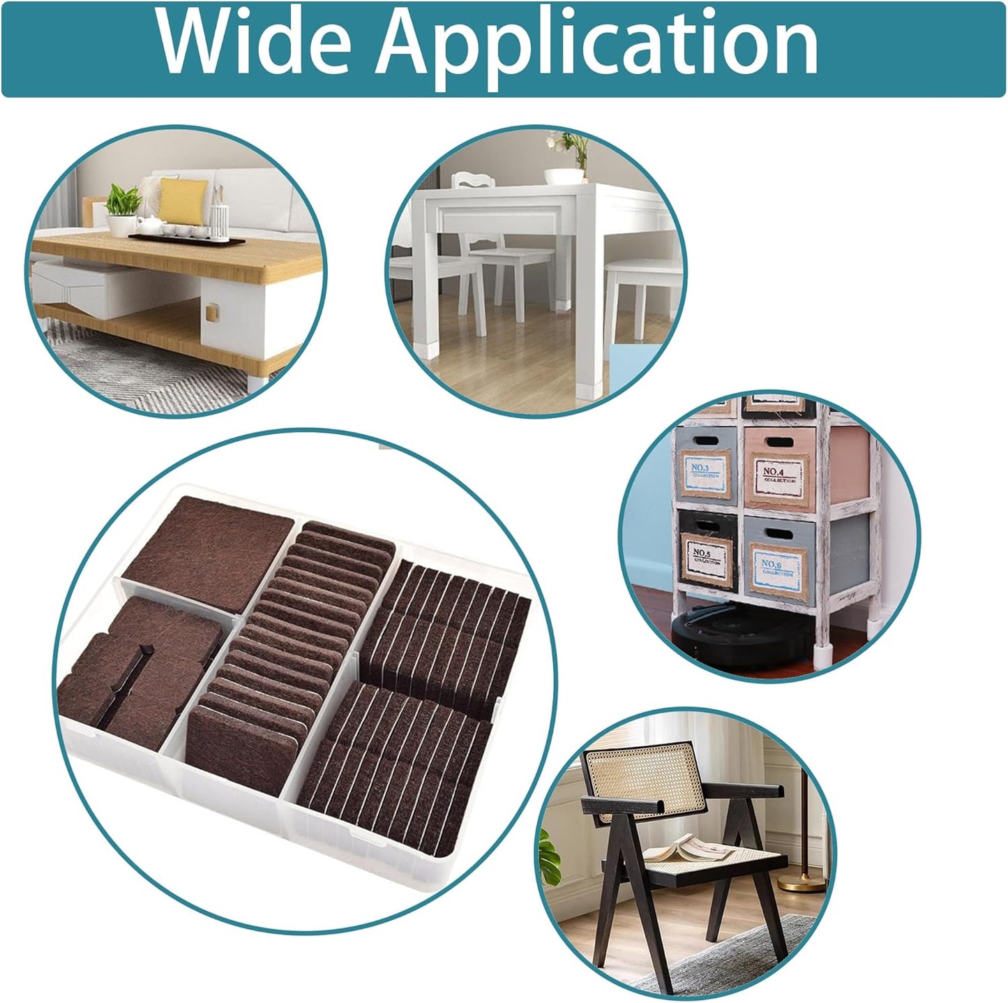 3.5inch Square Felt Furniture Pads, 16Pcs Self Adhesive Cuttable Felt Furniture Leg Pads Floor Protectors Furniture Sliders for Hardwoods Floors, Brown