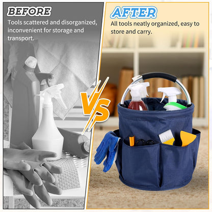 17L Cleaning Caddy with Handle & 6 Pockets, Foldable Cleaning Supply | Portable Shower Caddy, 600D Oxford Fabric Storage Basket for Home, Camping, Gardening, Bathroom