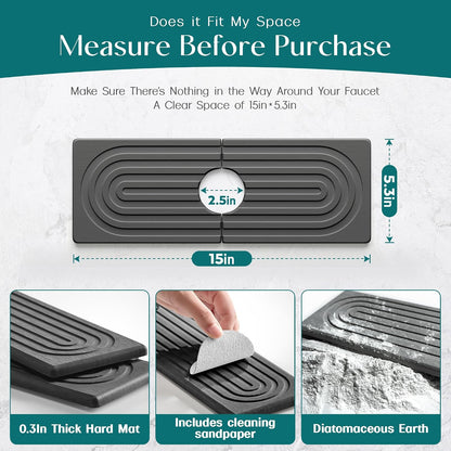 Stone Faucet Mat for Kitchen Sink – Diatomite Drying Stone Mat & Sink Protector, Prevents Moisture – Sink Splash Guard Water-Absorbing Stone Tray for Bathroom Counter (Light Grey, 20" x 3.9")