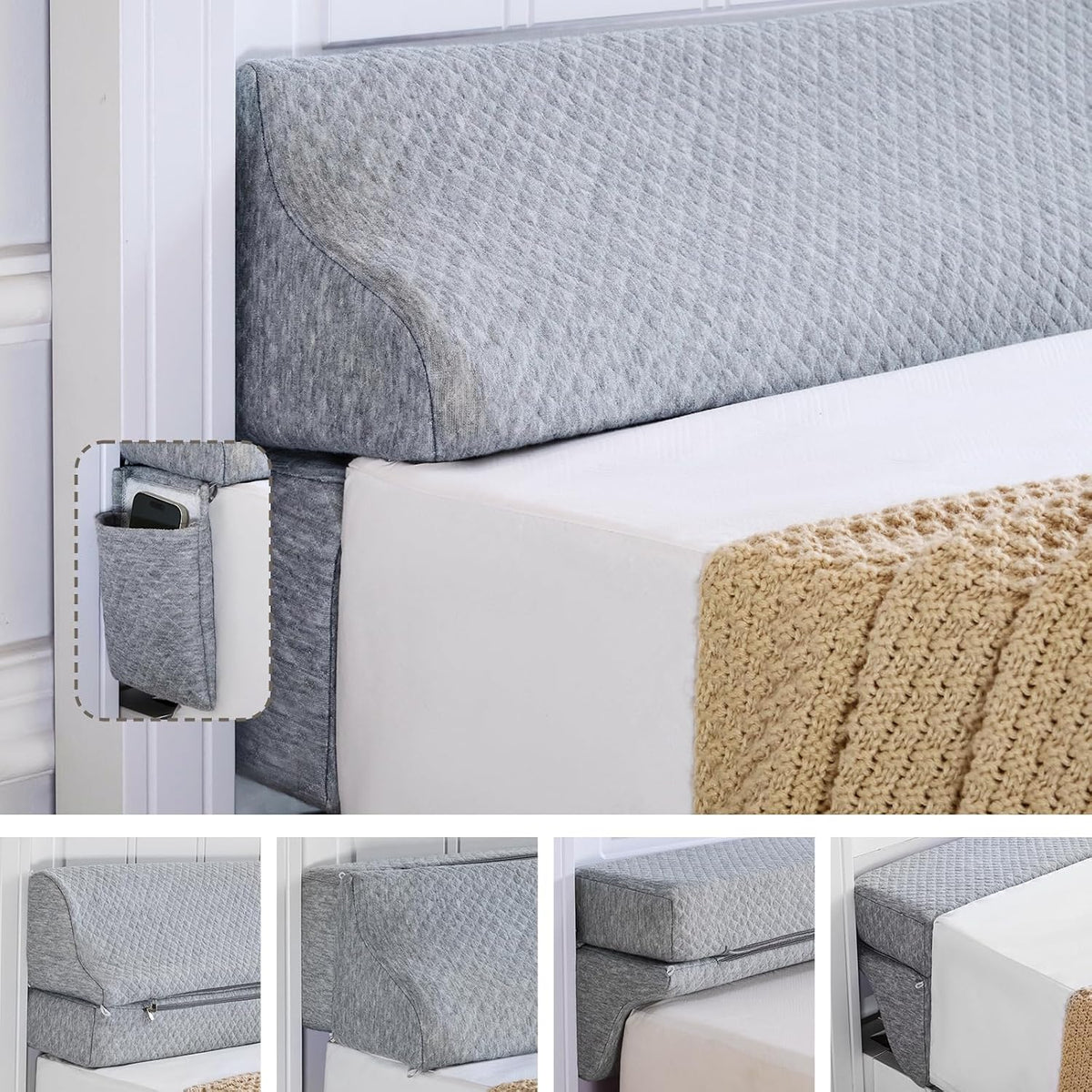 Bed Wedge Gap Filler Queen Size, Wedge Pillow for Headboard Gap, 60×10×6 in
