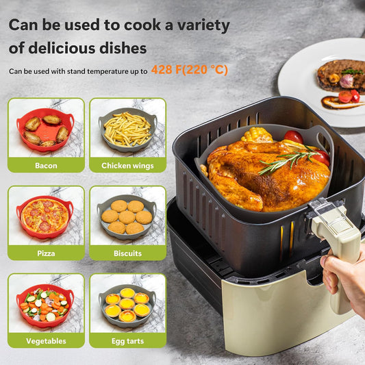 Li&Zhao Silicone Air Fryer Liners Reusable - 2 PCS Square Air Fryer Inserts Air Fryer Accessories 4 to 7 Qt Silicone Liners Basket for Kitchen (Red & Gray)