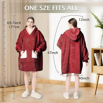 Wearable Blanket Hoodie, Oversized Sherpa Fleece Sweatshirt Blanket with Giant Hood Pocket and Sleeves for Adult, Warm & Cozy Grey Blanket Gifts for Women