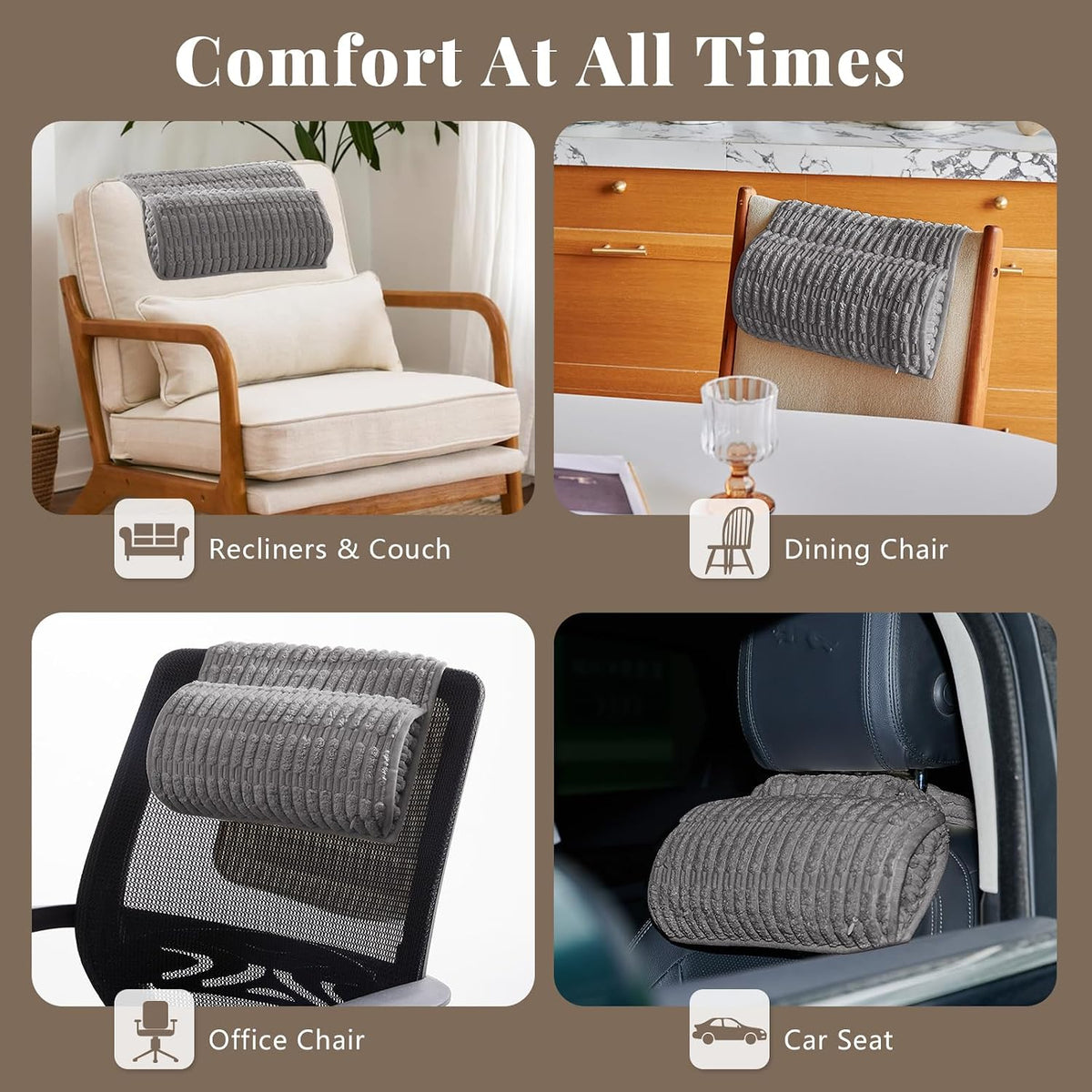 Headrest and Support Pillow,Recliner Pillow for Neck, Head, or Foot for Office or Massage Chairs, Neck Pain Relief and Cervical Support. Nonslip, Zipped Cover.(Cream, 5.5" Wx13 Lx3 H)