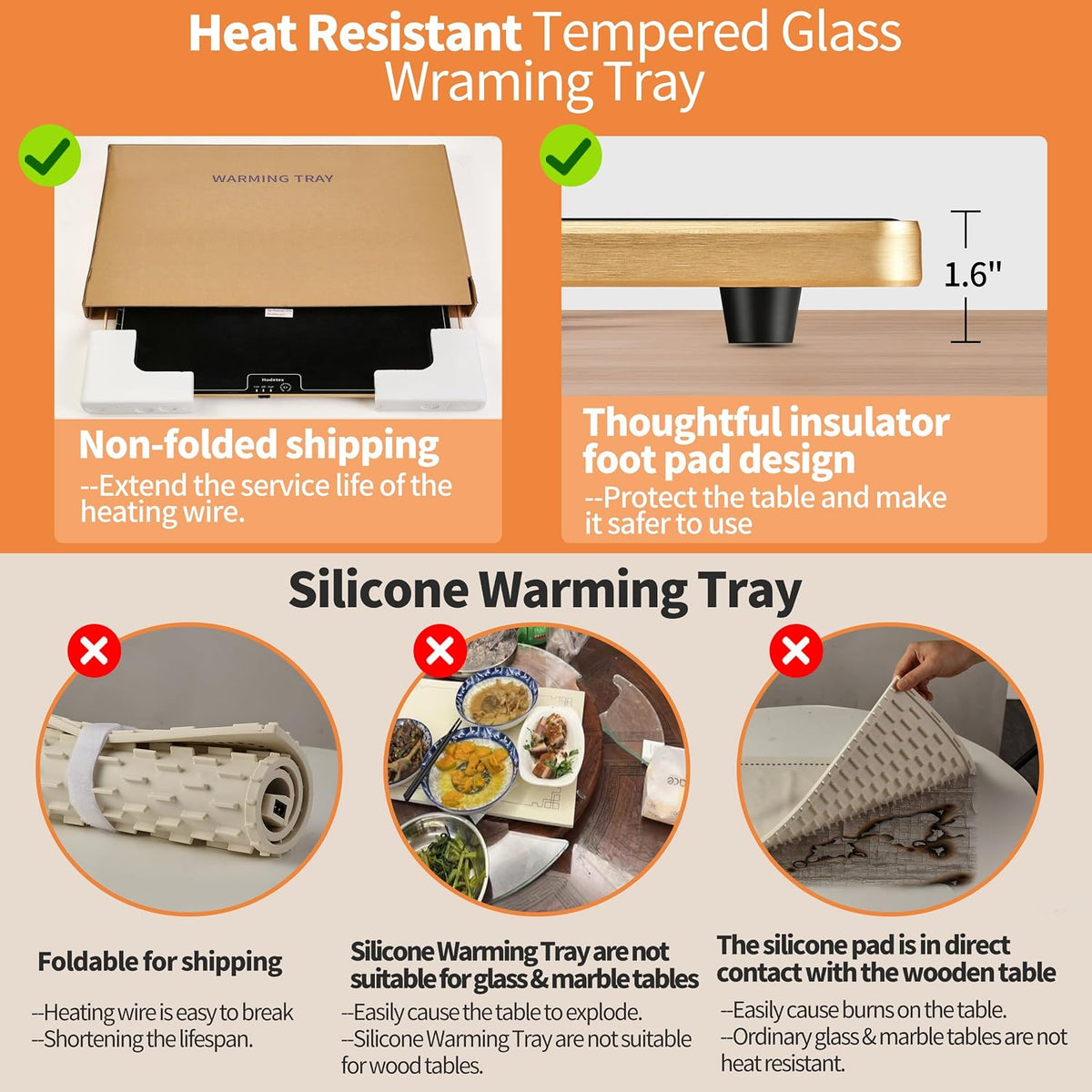 Warming Mat for Food,Extra Long 40"x12",Tempered Glass Warming Tray, Black