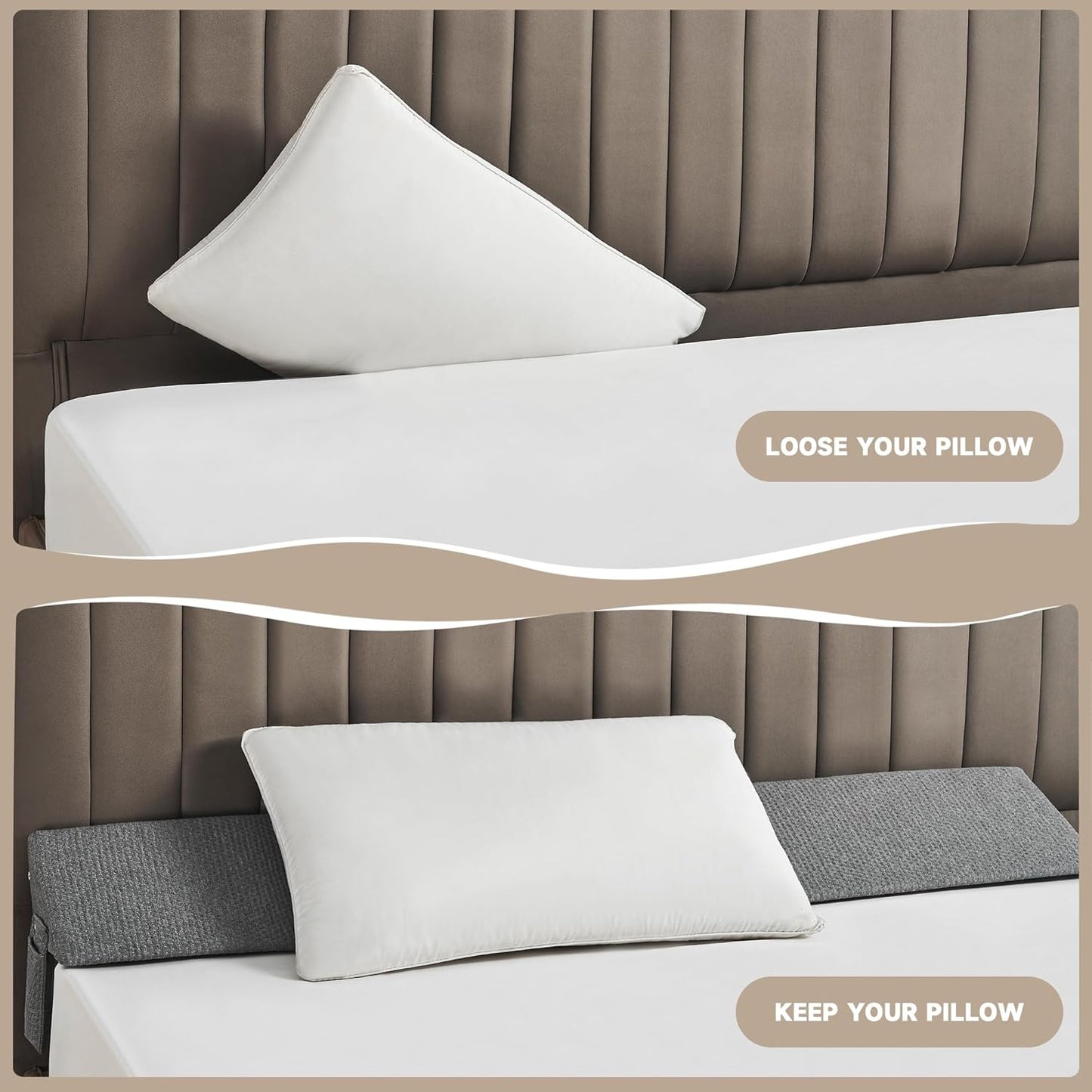 IFNOW Queen Size(60"x6"x10") Bed Wedge Pillow for Headboard, Mattress Gap Filler(0-8"), Bed Wedge for Gap Between Your Headboard and Mattress Dark Grey | High-Density Foam,Fills 0-8"Mattress Gap,Prevents Pillow & Items Falling,Works with Headboard or