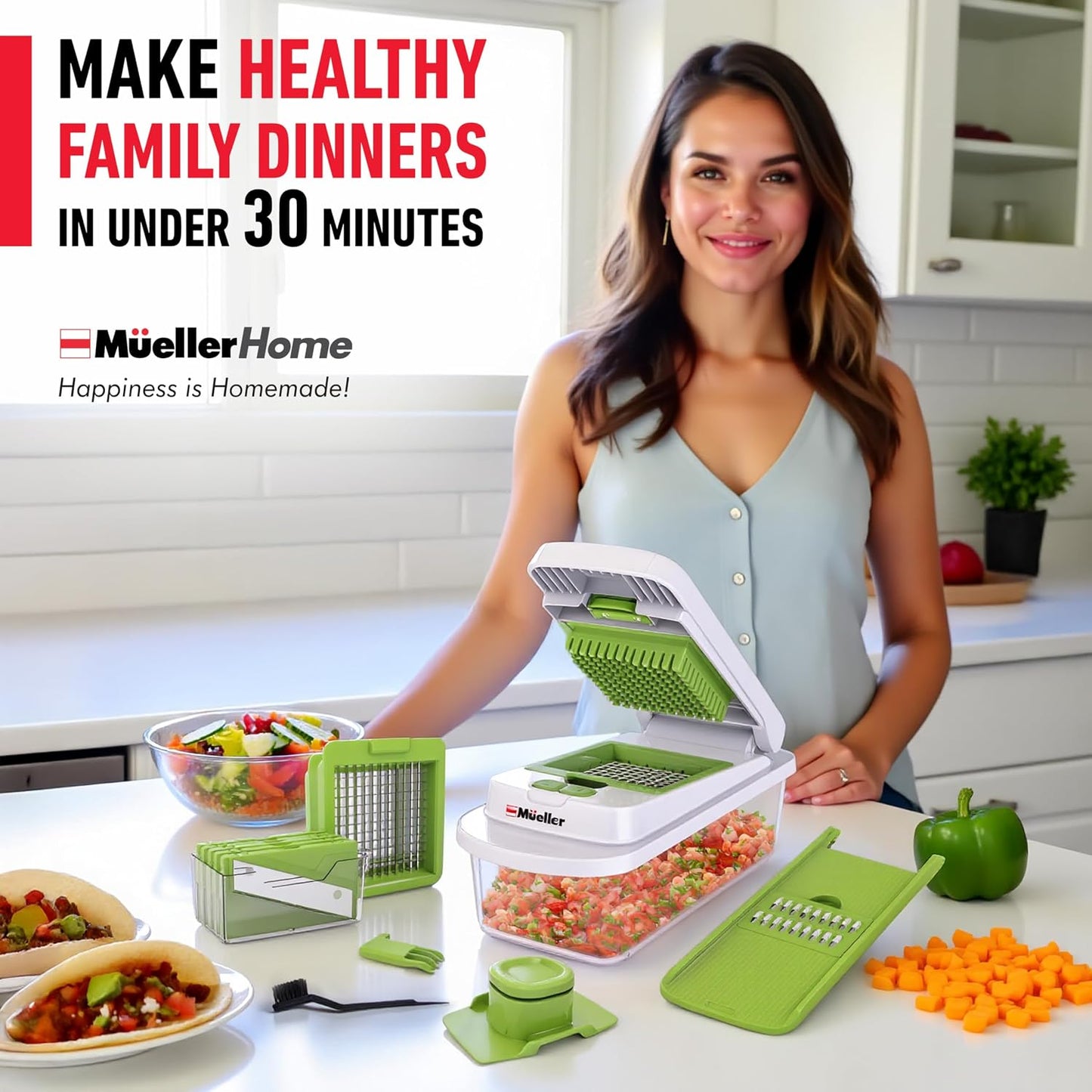 Mueller The Real Original Pro Vegetable Chopper & Mandoline Slicer, 10-in-1 | since 2013, 8 Blade Food Veggie Chopper, Onion Vegetable Cutter with Container, Kitchen Gadgets & Essentials