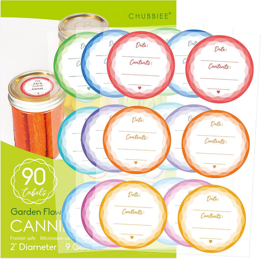 CHUBBIEE 2" Mason Jar Canning Labels, 9 Colors, Microwave/Freezer Safe, 90