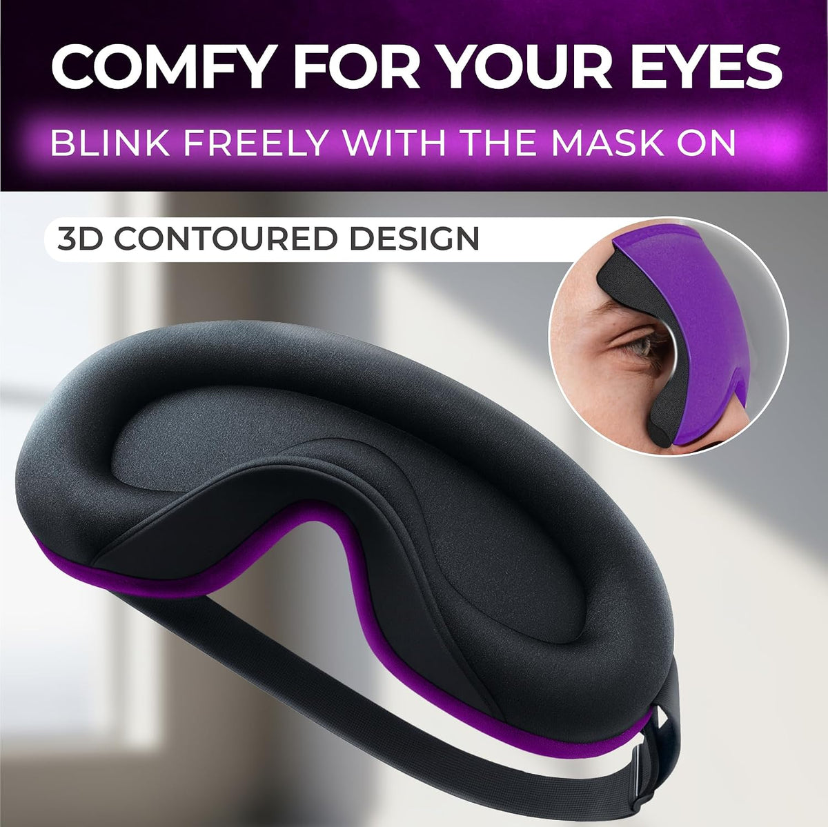 Peace&Quiet | PQ Sleep Mask for Side Sleepers - 3D Contoured Light Blocking Sleeping Mask for Women and Men, Lightweight & Soft Eye Shade Cover for Deep Rest, Premium Quality (Black)