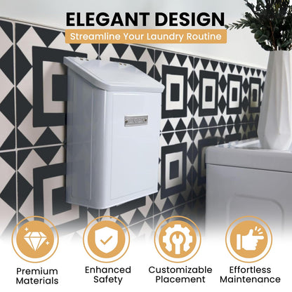 Embossed Magnetic Lint Bin For Laundry Room | Modern Farmhouse Laundry Lint Bin | Lint Trash Can For Laundry Room | White Lint Bin For Laundry Room Magnetic | Space Saving Storage Laundry Bin with Lid