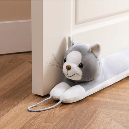 habibee Door Draft Stopper, Weighted Noise Blocker 38 in Coffee Dog | Robust Herringbone Fabric, Weighted Sandbags, Bouncy Cotton Filling, Blocks Light & Dust, Tool-free Setup, Animal Home Decor