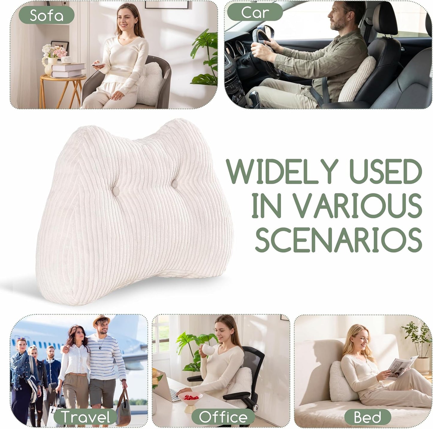Lumbar Support Pillow for Recliner Chair/Accent Chair/Couch/Office Chair, Tufted Corduroy Back Support Cushion for Elderly, M-Shaped Recliner Cushions for Back Rest, Pain Relief, Reading, Dark Grey