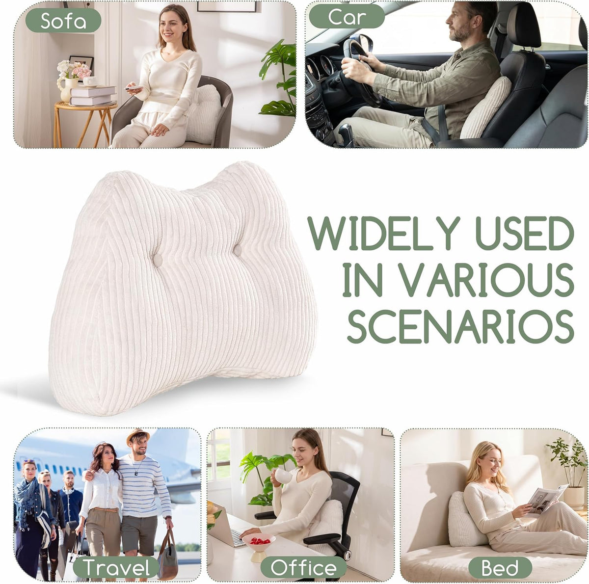 Lumbar Support Pillow for Recliner Chair/Accent Chair/Couch/Office Chair, Tufted Corduroy Back Support Cushion for Elderly, M-Shaped Recliner Cushions for Back Rest, Pain Relief, Reading, Dark Grey