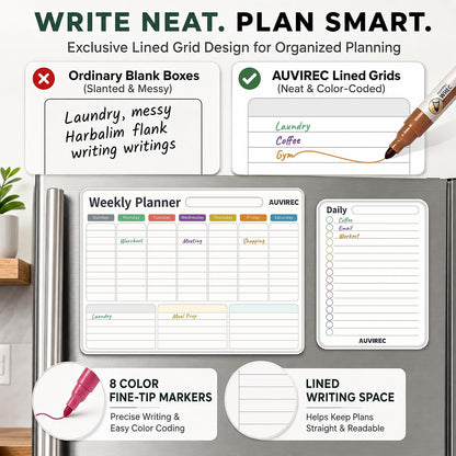 Magnetic Calendar for Refrigerator, Fridge Calendar 3-Pack | Monthly Weekly Daily Dry Erase Calendar Planner Set with Nano-Tech Surface, 17"x12" Magnetic Whiteboard, 8 Markers & Eraser