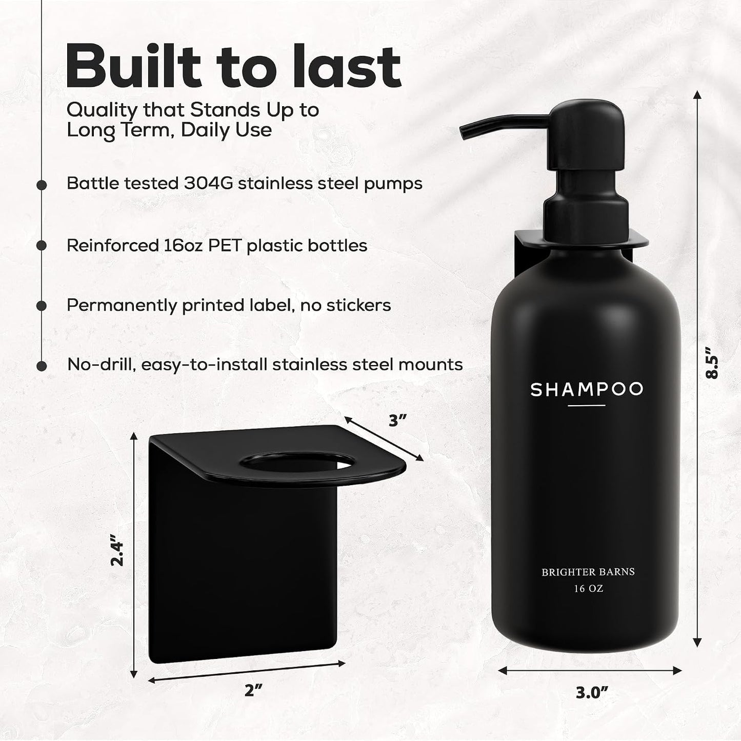 White Shampoo and Conditioner Dispenser Set Wall Mounted by Brighter Barns - Shower Dispenser 3 Chamber No Drill - Refillable Shampoo and Conditioner Bottles for Shower Wall in Airbnb, Hotel (White)