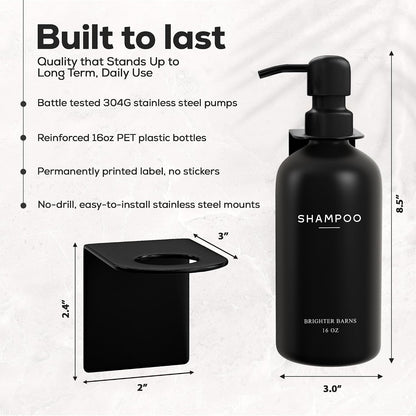 White Shampoo and Conditioner Dispenser Set Wall Mounted by Brighter Barns - Shower Dispenser 3 Chamber No Drill - Refillable Shampoo and Conditioner Bottles for Shower Wall in Airbnb, Hotel (White)