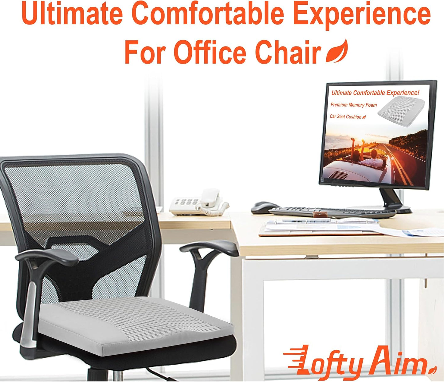 Lofty Aim Car Seat Cushion, Memory Foam Car Seat Cushions for Long Driving | Comfy Car Seat Pillow for Pain Relief, Driver Seat Cushion Adds Height, Butt Cushion for Car, Truck, Office Chair, Black