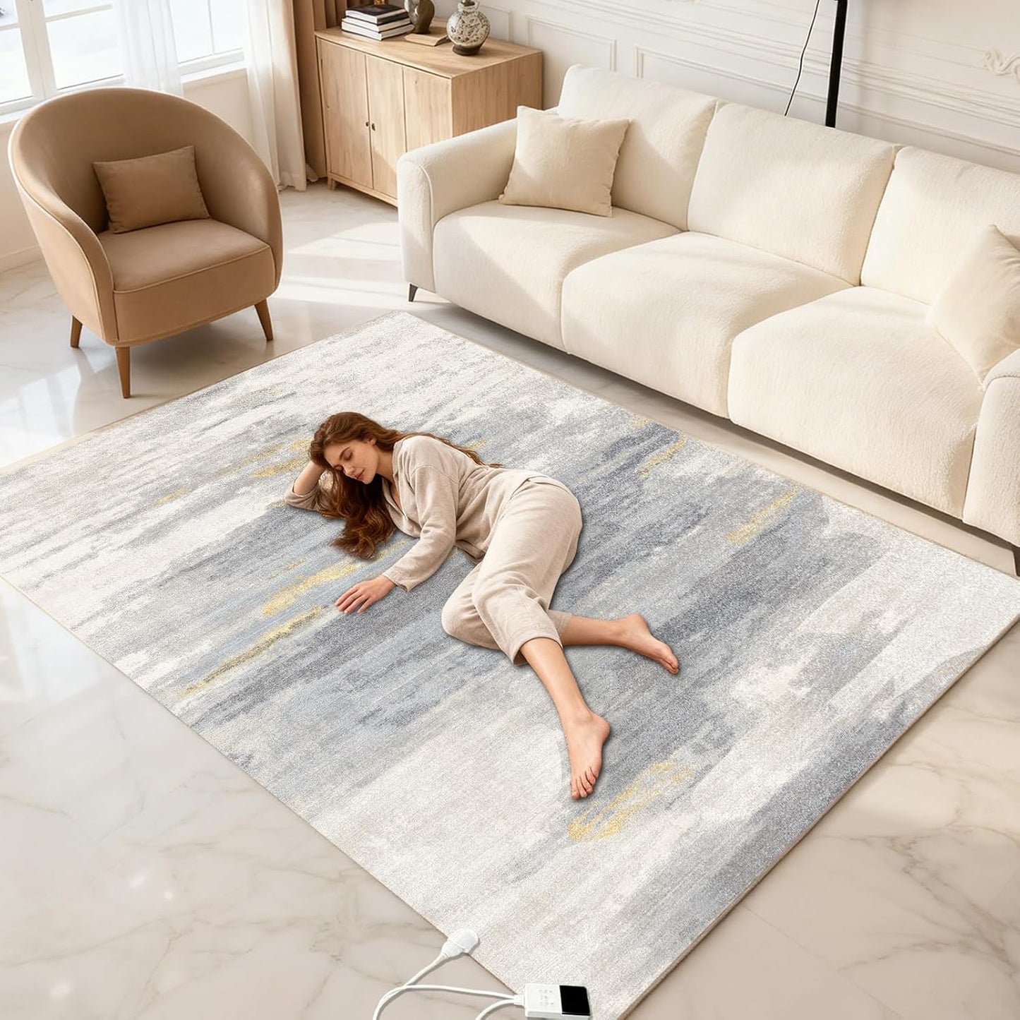 Electric Heated Carpet 35x55in Soft Plush Heating Rug 450W CX | Instant Warmth in 30s, 60 Heat Levels 12h Timer, Energy Efficient Safety Protection Ideal for Home Office Playroom 120V
