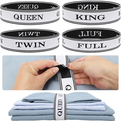 Bed Sheet Organizer Bands with Hook and Loop Adjustable Sheet Organizers and Storage Label Bands for Linen Closet-Elastic Bedding Sheet Keeper Straps for Bedsheet Sets (Queen 4PCs)