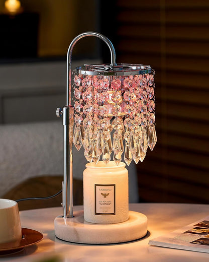 Candle Warmer Lamp with Timer Dimmer and 3 Bulbs, Candle Lamp Warmer with Marble Base for Adjustable Height, Crystal Candle Lamp for Jar Candles, House Warming Gifts Home Room Decor, Silver