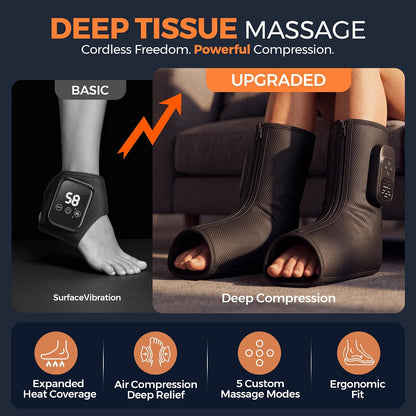 Foot Massager with Air Compression and Heat, FSA Eligible HSA Portable Cordless Ankle and Calf Massager with 5 Modes & 5 Intensities, Lightweight Compression Boots for Muscle Relaxation (1PC)