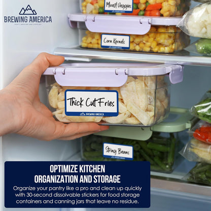 Dissolvable Food Labels for Food Containers - 250qty Made in USA - 1x2 Inches - Wash-Off Labels for Meal Prep, Pantry, Freezer and Mason Jars – No Scrubbing, No Residue - Teal