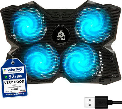 KLIM Wind Laptop Cooling Pad - More Than 500 000 Units Sold - New Version - The Most Powerful Rapid Action Cooling Fan - Laptop Stand with 4 Cooling Fans at 1200 RPM - USB Fan - PS5 PS4 - RGB