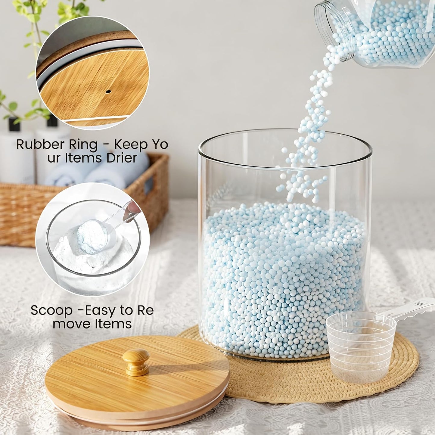 HomePekite Laundry Pods Storage Container, Clear Laundry Room Organization and Storage ,Detergent Powder Container,with Wooden Lids & Labels, 3+1 Pack