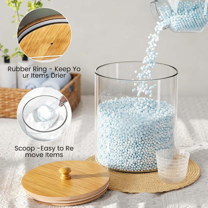HomePekite Laundry Pods Storage Container, Clear Laundry Room Organization and Storage ,Detergent Powder Container,with Wooden Lids & Labels, 3+1 Pack