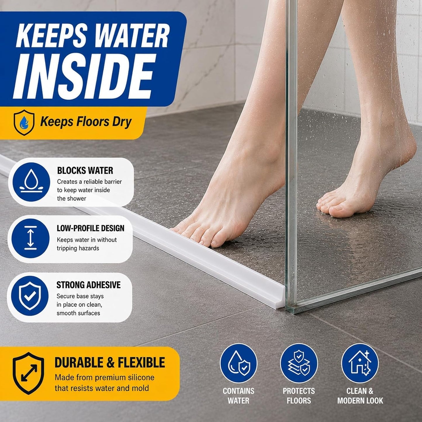 39 inch Silicone Water Guard for Kitchen Sink, Rubber Shower Threshold Splash Guard, Shower Barrier Water Strip Dam, Corner Water Retaining Dam Strip for Kitchen Sink Cooktop Bathroom Tub