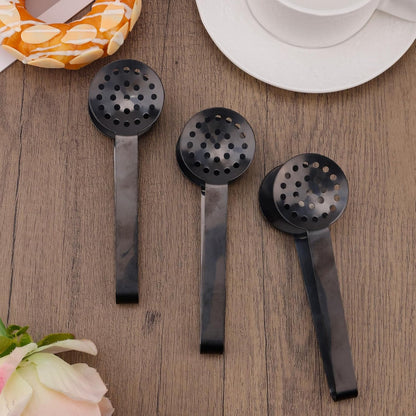 3pcs Tea Bag Squeezer, Stainless Steel Tongs Strainer Gripper for Teabags Clip Ice Cubes & Sugar Tea Drinker Accessories (Black)
