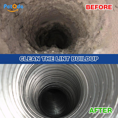 PetOde 32 Feet Dryer Vent Cleaner Kit, Flexible Lint Remover | Upgraded Quick-Snap Brush with Drill Attachment for Easy to Use, Deep Clean, Lint Removal, Easy DIY Assembly, Home Essential