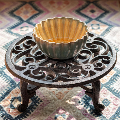 6.1 Inches Cast Iron Teapot Warmer Dish Cups Trivet,Flower-Shaped Design with Tealight Holder - Heavy Duty & Decorative Candle Holder Stands for Heat Food Coffee Milk or Tea