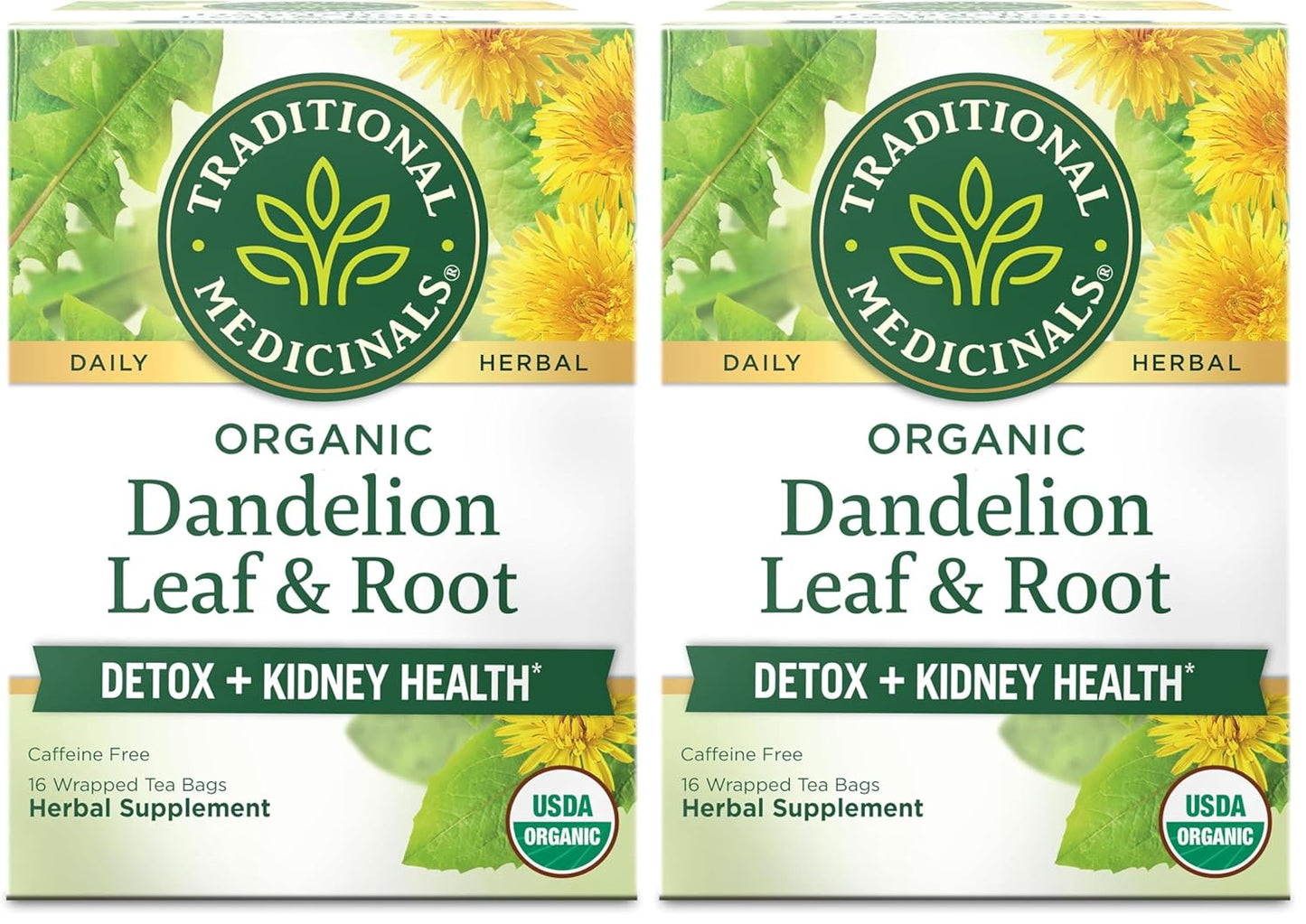 Traditional Medicinals Organic, Dandelion Leaf & Root - Dandelion Root Tea, Supports Normal Detox + Digestion - Kosher, Non-GMO, Caffeine-Free, Compostable - 16 Tea Bags